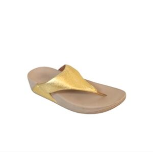 Fitflop Lulu Gold Leather Toe Post Thong Sandals Size 8